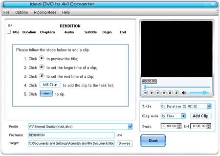 A powerful DVD to avi converter help you convert a clip of a DVD to avi format by chapter or by specified time.