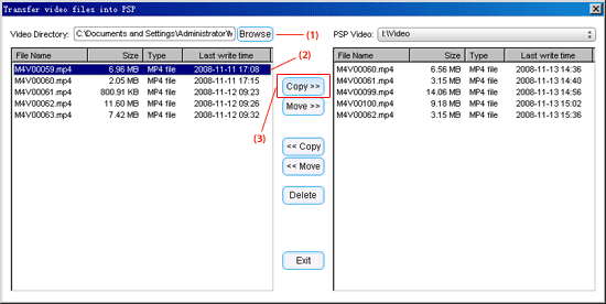 The steps of transferring converted MPEG-4 file to PSP